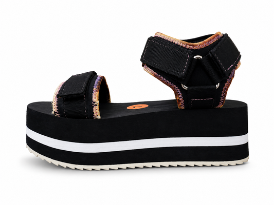 Women's Hook & Loop Wedge Sandals – Black