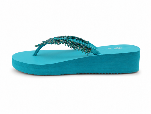Women's So Wear It Vintage Beaded Wedge Flip Flops – Turquoise